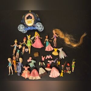 Polly Pocket Mini Magic Clip Dolls / Cinderellas Carriage & Accesories